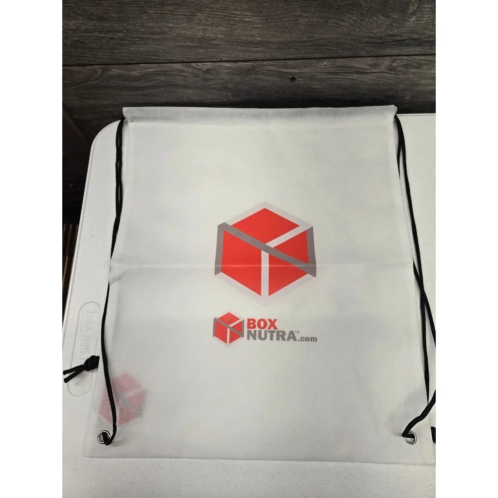 Box Nutra Drawstring Bag Cinch‎ Sack White Red Logo Promotional Gym Backpack